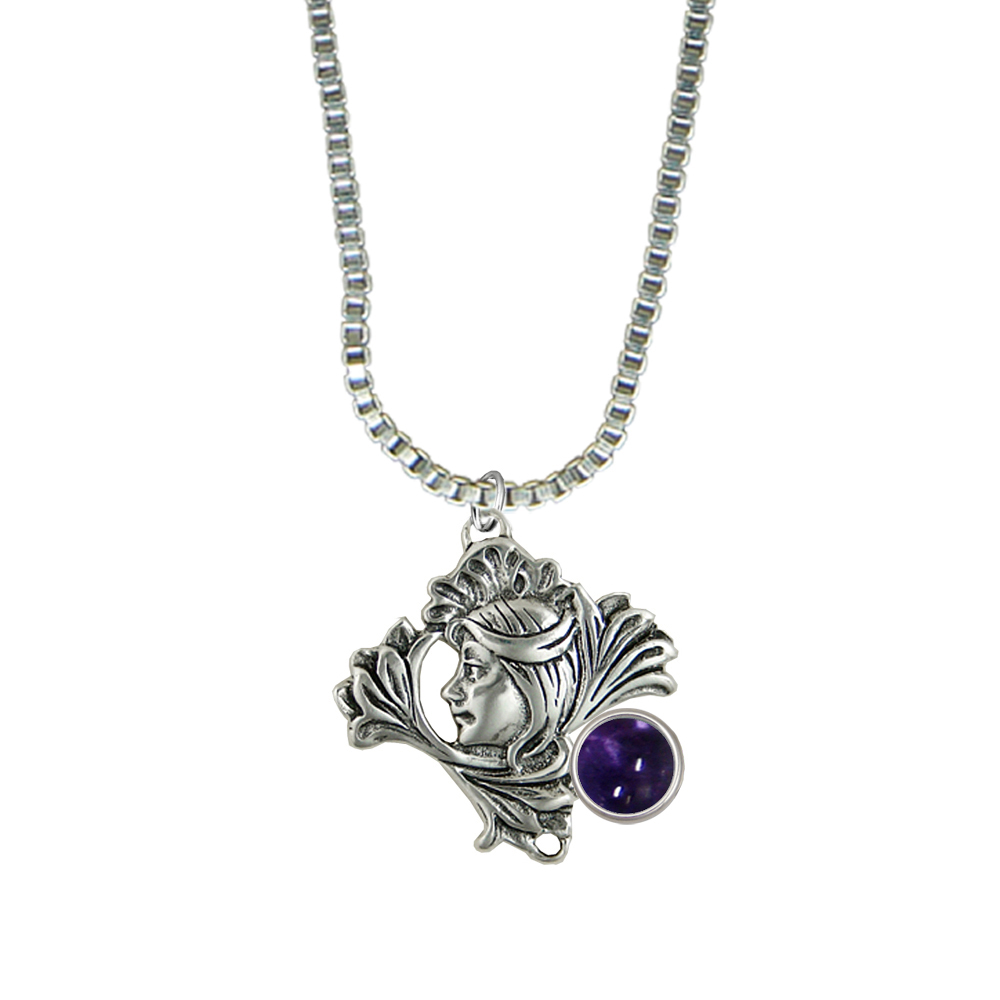 Sterling Silver Woman Maiden of the Lotus Flower Pendant Necklace With Iolite